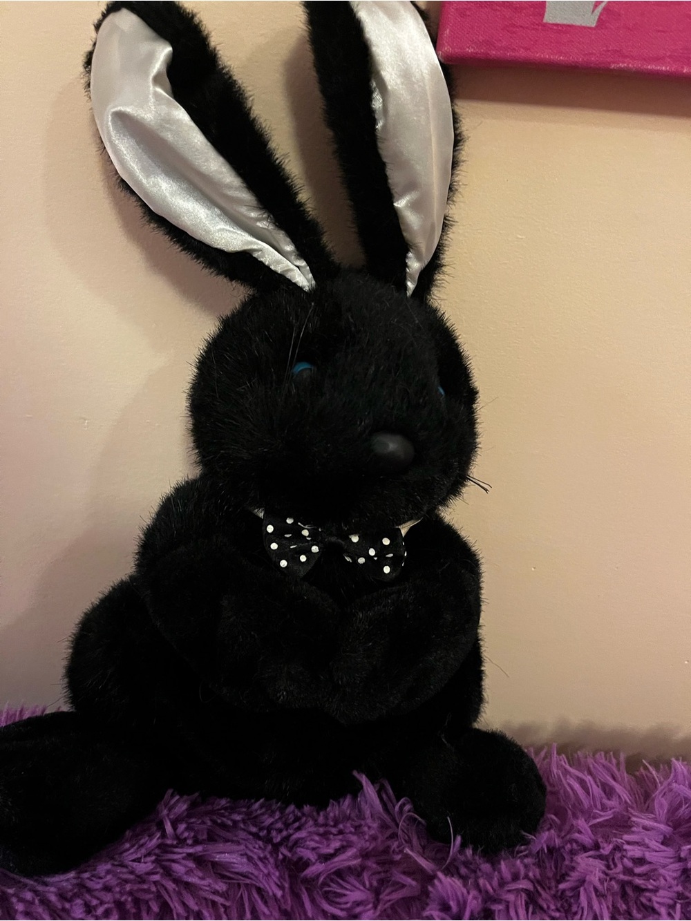 Plush Black Bunny Stuffed Animal with Satin-Eared Detail